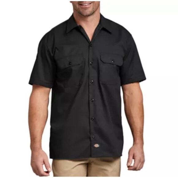Dickies Men Black Short Sleeve Work Shirt Size L - Picture 1 of 10